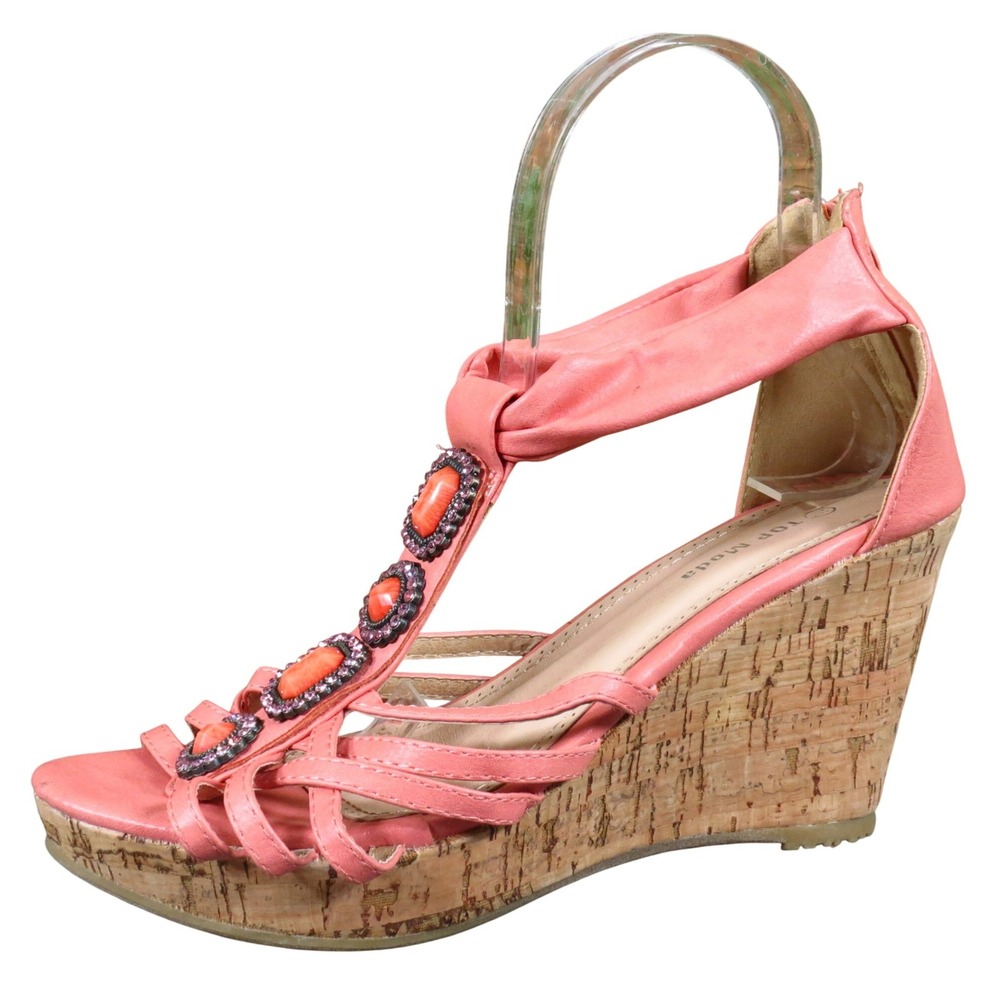 Top‎ Moda Ds-6 Women Sandal Size 7.5 Fashion Casual Coral Pink Beaded Wedge